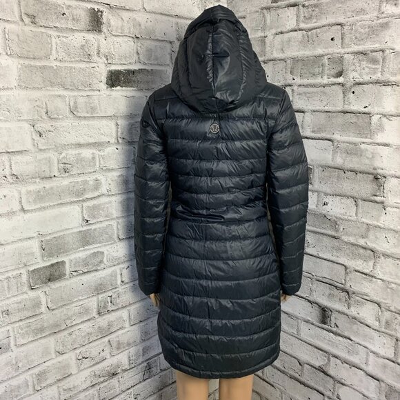Lululemon Down Puffer Coat Liner 4 Black Hooded Athleisure Long Jacket - Picture 7 of 16